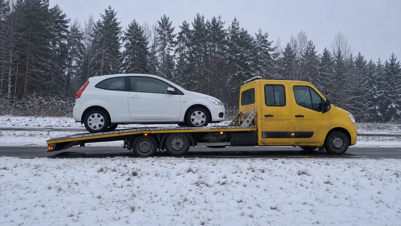 Holowanie auta na lawecie zimą – Tczew