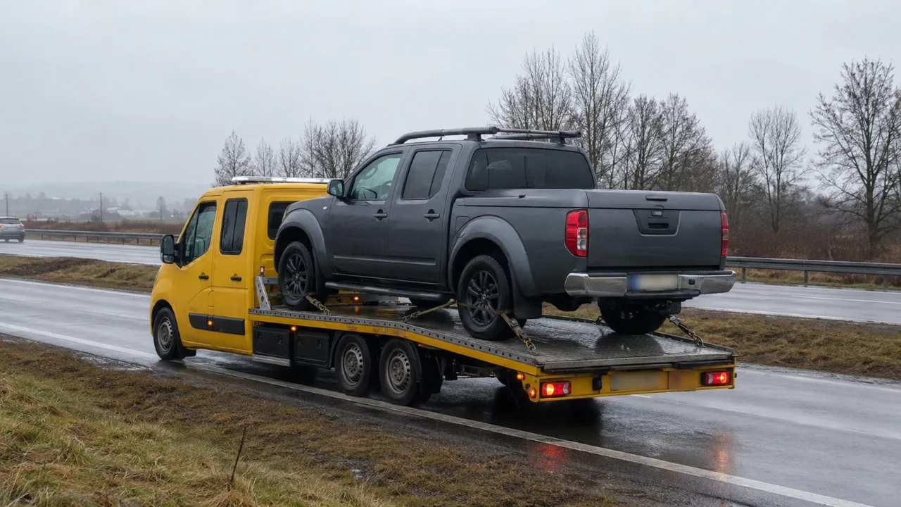 Pickup na lawecie – wyciąganie auta z rowu w Tczewie